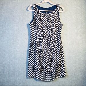 Adrianna Papell 14 Women’s Sleeveless Polka Dot Ruffle Front Dress Navy Blue